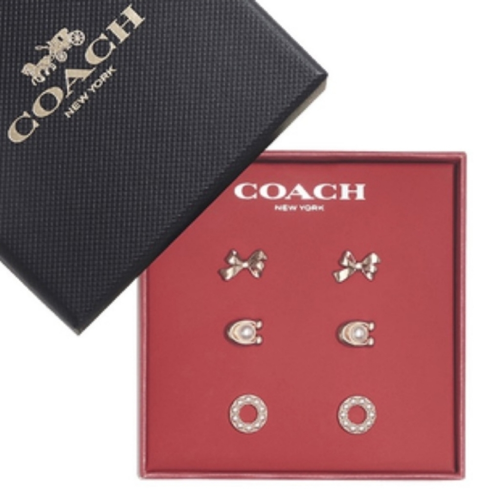 💜COACH C Stone Bow Stud Set